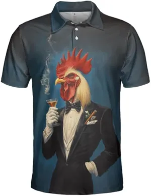 Chicken Polo Shirts for Men - Chicken Lover Stylish Mens Goft Shirt Casual Short Sleeve Button Down Outfit Set 32
