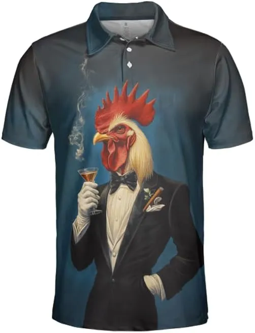 Chicken Polo Shirts for Men - Chicken Lover Stylish Mens Goft Shirt Casual Short Sleeve Button Down Outfit Set 32