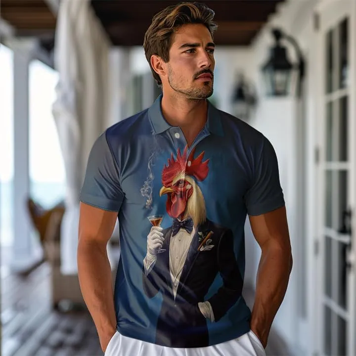 Chicken Polo Shirts for Men - Chicken Lover Stylish Mens Goft Shirt Casual Short Sleeve Button Down Outfit Set 32