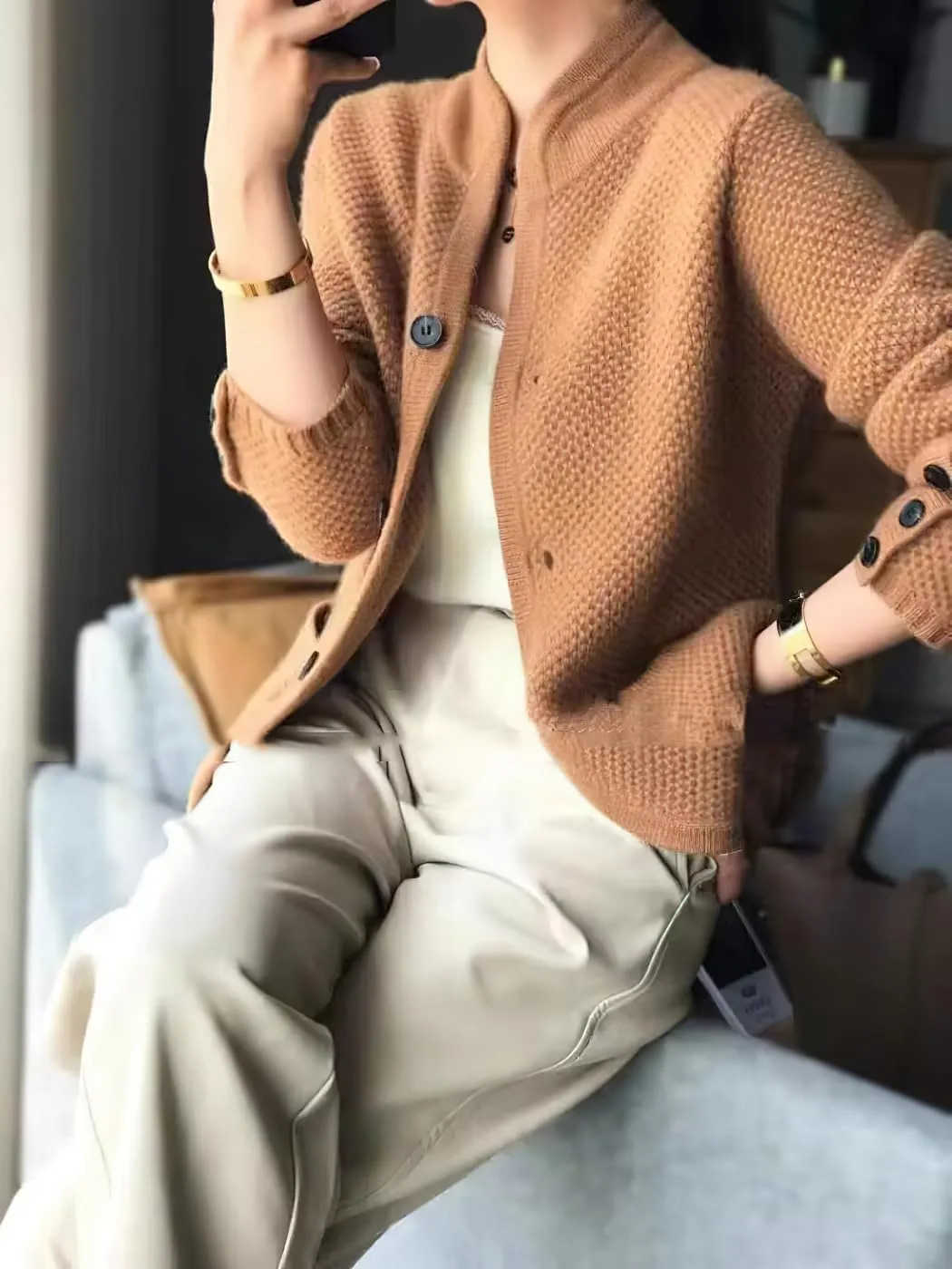 chouyatou Women's Business Casual Blazer Jacket Waffle Knit Sweater Cardigan Top Open Front Sweater Coat