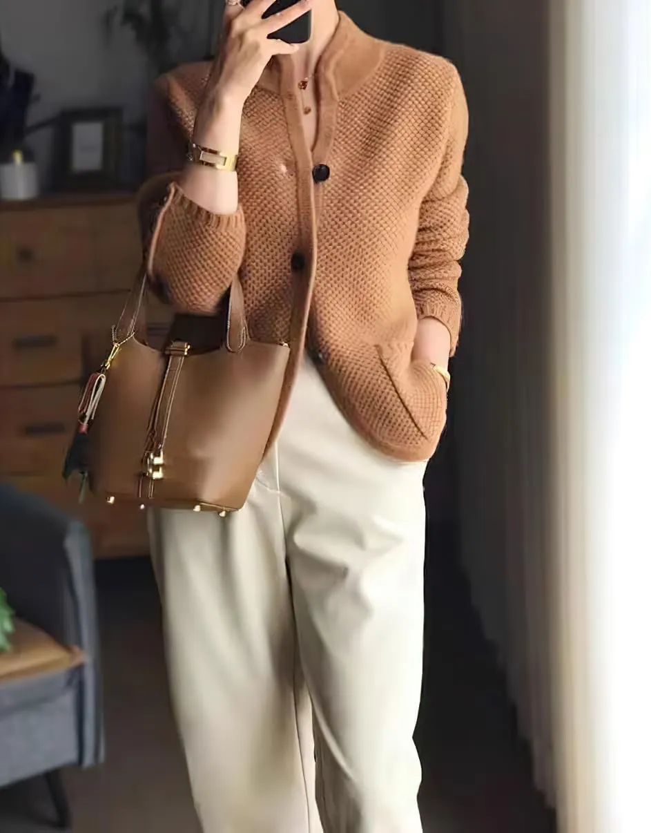 chouyatou Women's Business Casual Blazer Jacket Waffle Knit Sweater Cardigan Top Open Front Sweater Coat