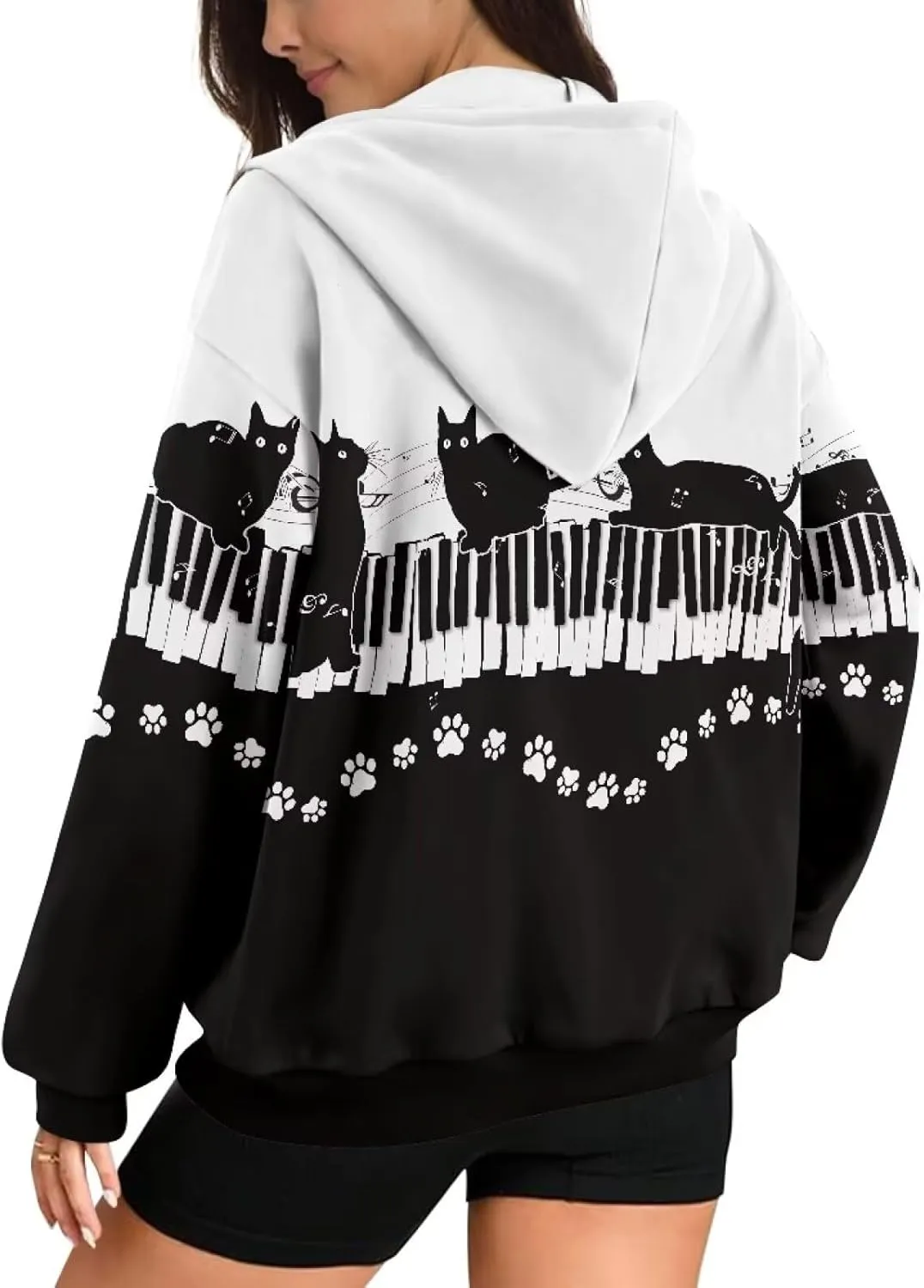 Christmas Candy Print Zip up Hoodie Women Long Sleeve Loose Fitting Y2K Pullover Tops Sweatshirt with Front Pocket