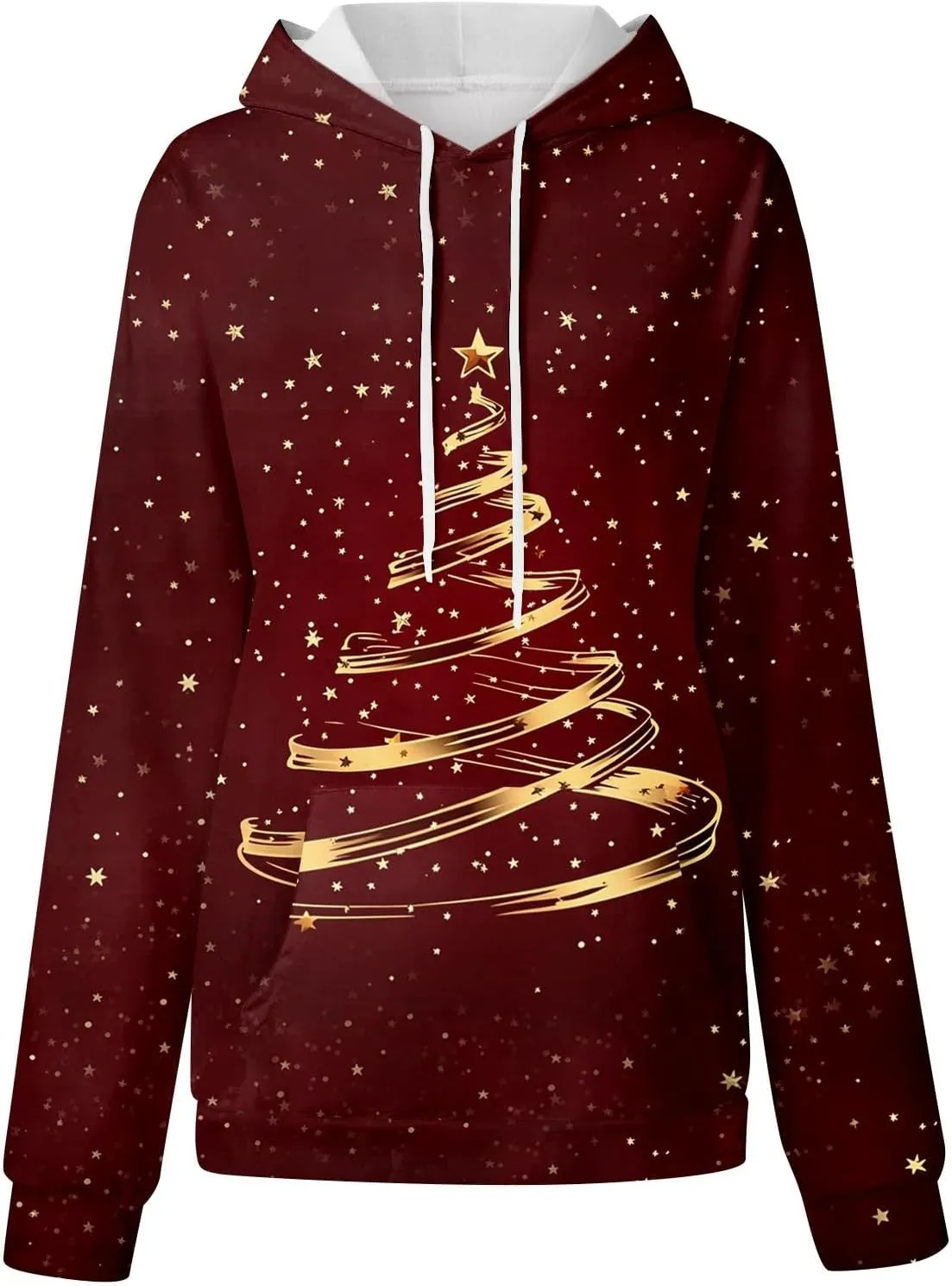 Christmas Sweatshirts For Women Trendy Oversized Hoodies Drawstring Long Sleeve Christmas Graphic Hoodies Lightweight