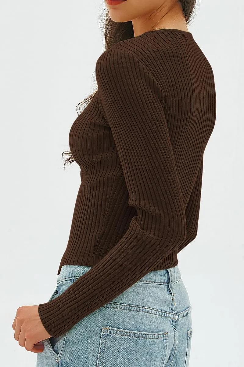CHYRII Womens Sexy Fall Fashion Cutout Tops Ribbed Knit Winter Pullover Sweater Going Out Crop Tops