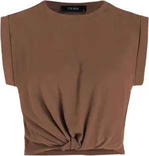 CIDER Crop Tops for Women Crew Neck T Shirts Short Sleeve Knotted Twist Front Loose Summer Basic Tee