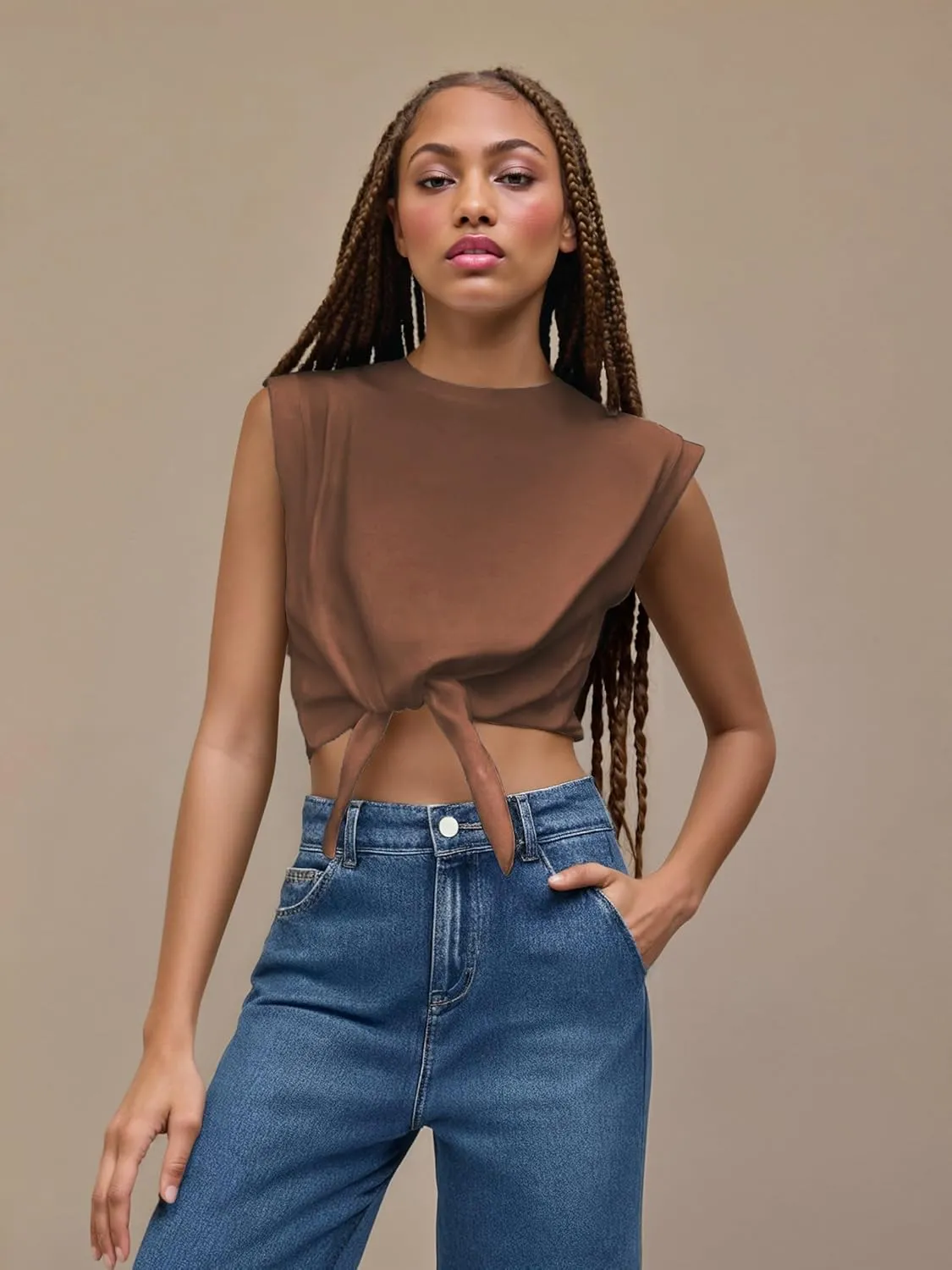 CIDER Crop Tops for Women Crew Neck T Shirts Short Sleeve Knotted Twist Front Loose Summer Basic Tee