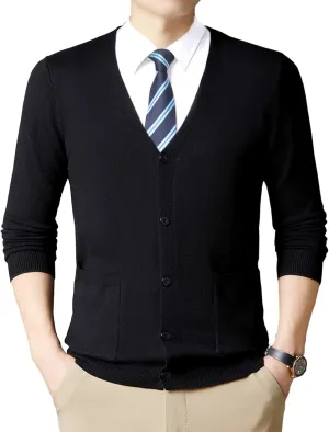 Ciormis Men's Cardigan Sweaters with Buttons - Casual V Neck Long Sleeve Knitted Knitted Sweater with Pockets