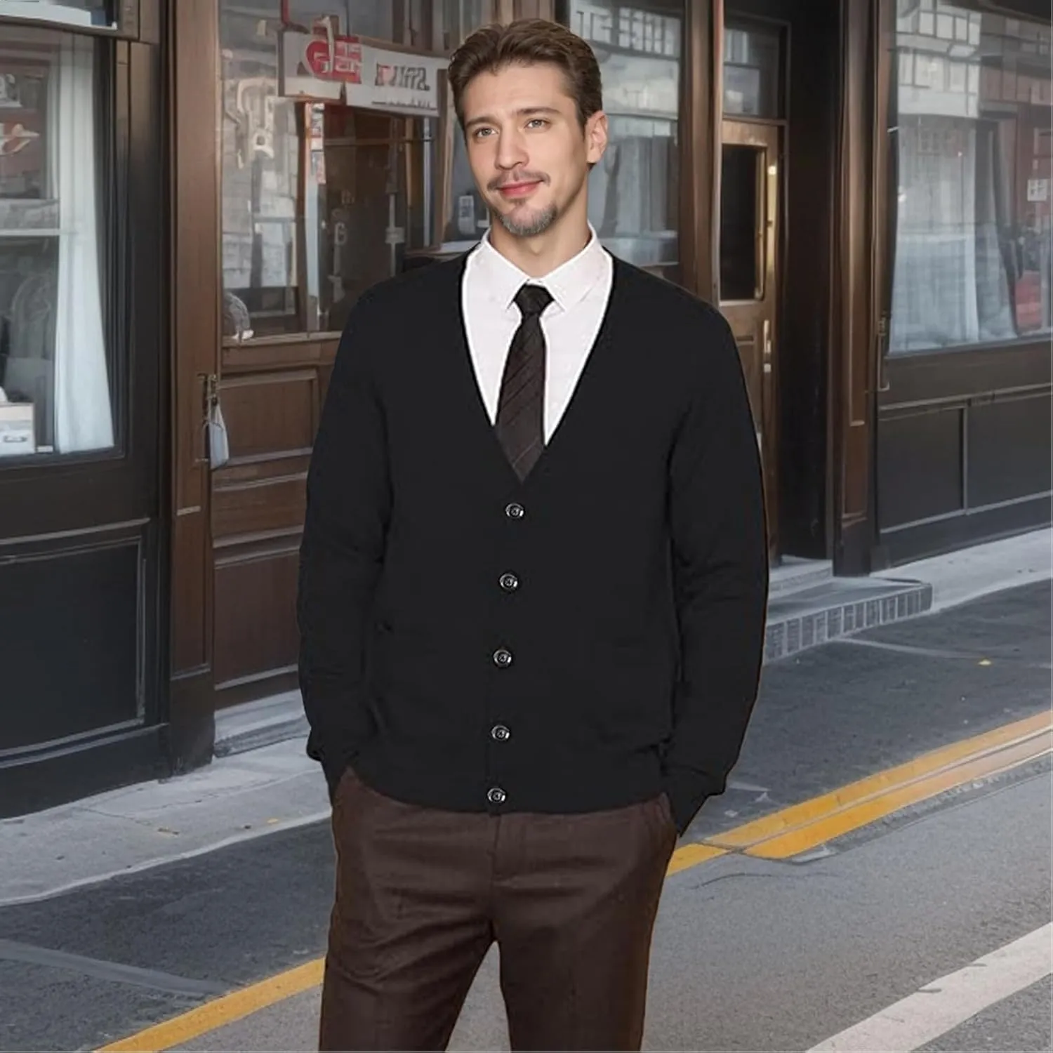 Ciormis Men's Cardigan Sweaters with Buttons - Casual V Neck Long Sleeve Knitted Knitted Sweater with Pockets