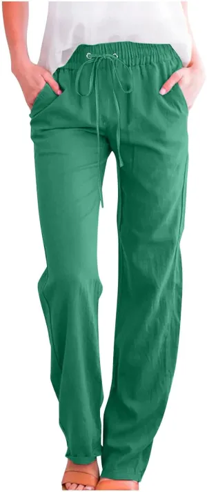 Comfy Women's Linen Pants Palazzo Cotton Linen Pants Wide Leg Loose High Waisted Trousers Summer Linen Slacks