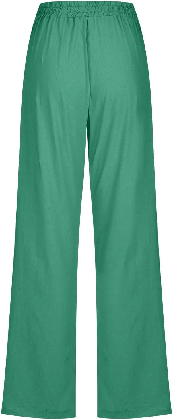 Comfy Women's Linen Pants Palazzo Cotton Linen Pants Wide Leg Loose High Waisted Trousers Summer Linen Slacks