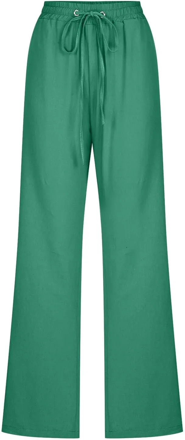 Comfy Women's Linen Pants Palazzo Cotton Linen Pants Wide Leg Loose High Waisted Trousers Summer Linen Slacks