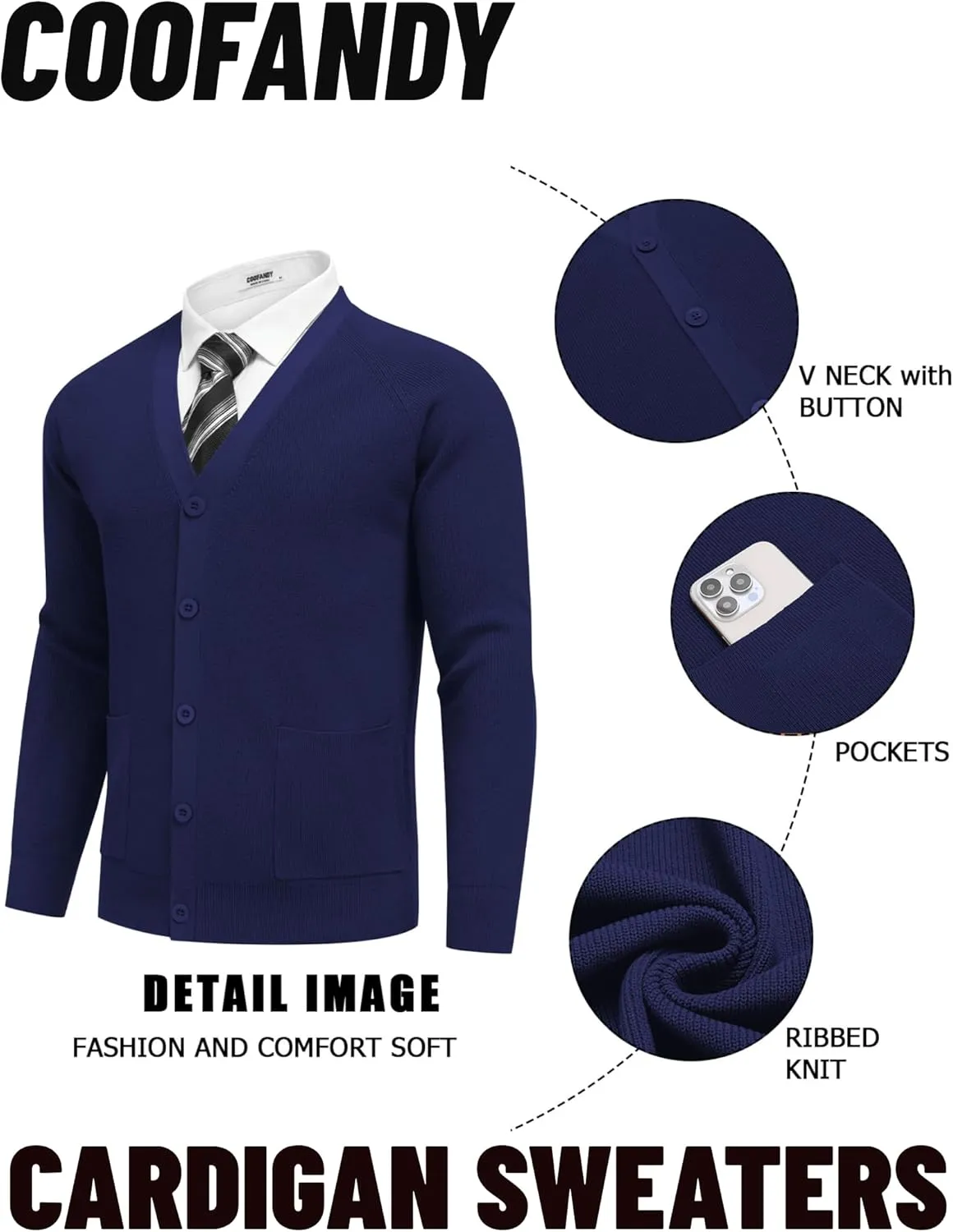 COOFANDY Men's Cardigan Sweaters with Button Lightweight Casual V Neck Long Sleeve Pockets Knitted Sweater