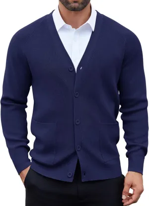 COOFANDY Men's Cardigan Sweaters with Button Lightweight Casual V Neck Long Sleeve Pockets Knitted Sweater