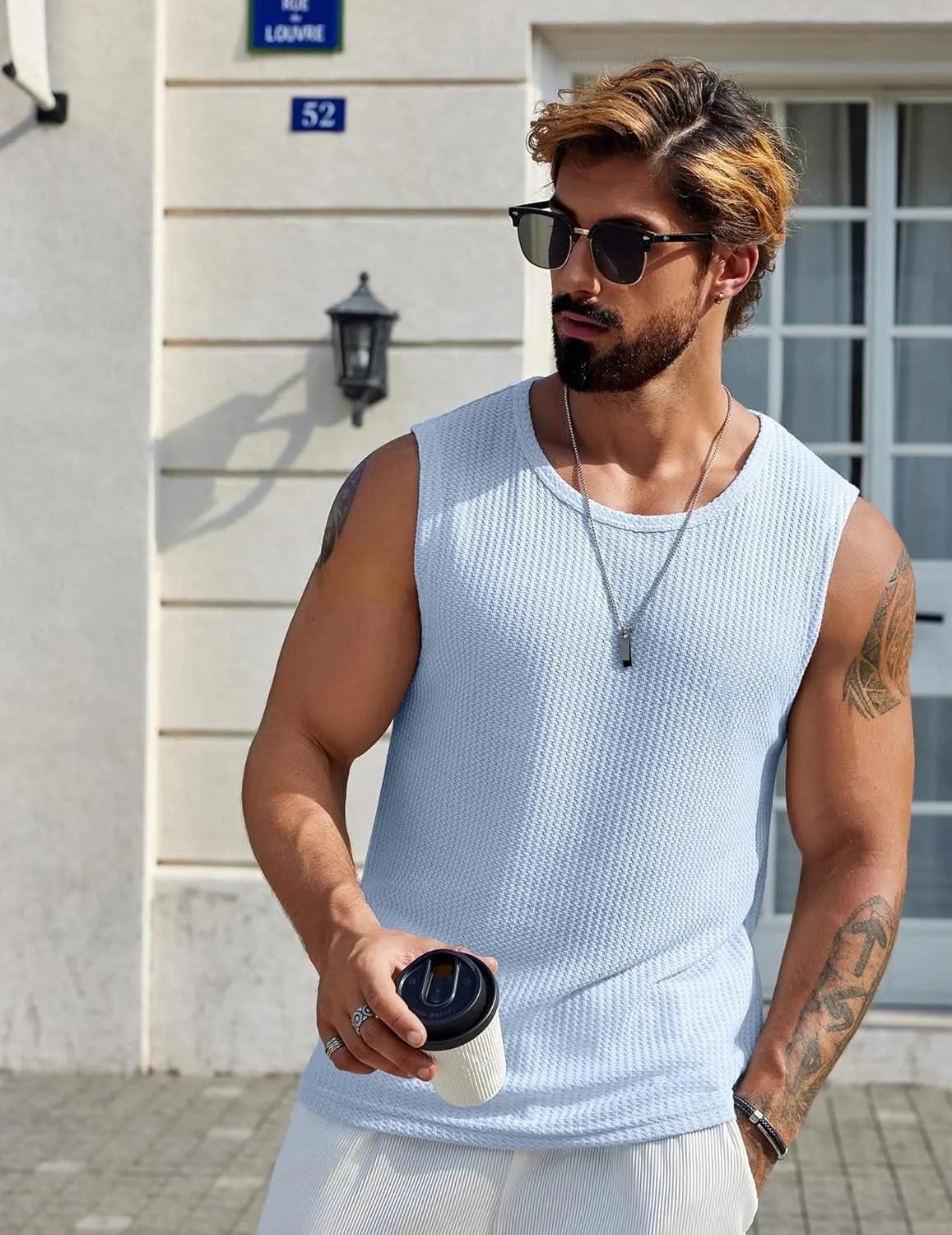 COOFANDY Mens Casual Tank Tops 2 Pack Waffle Knit Sleeveless Shirt Breathable Tank Shirts Summer Muscle Tee