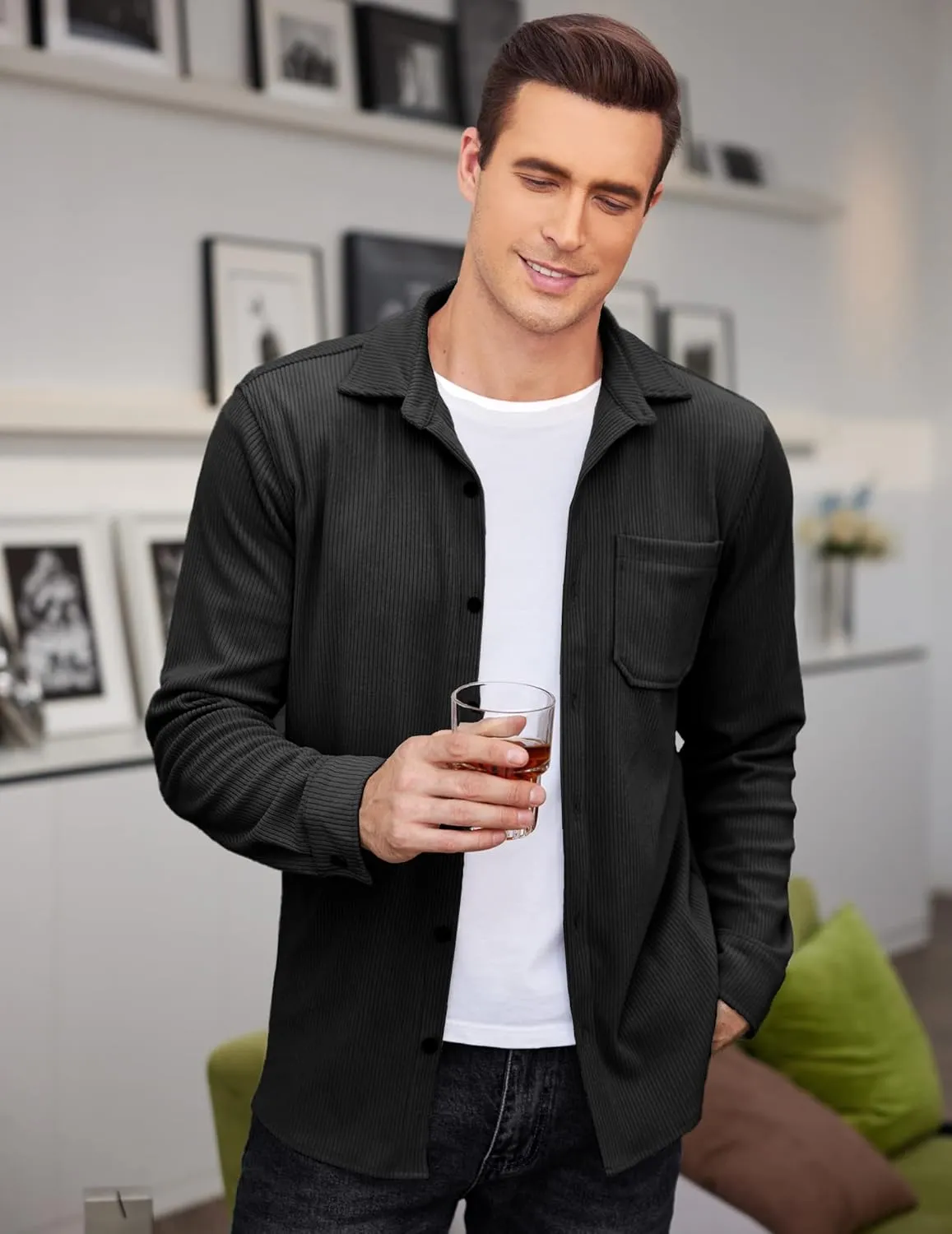 COOFANDY Men's Corduroy Shirt Casual Shacket Long Sleeve Button Down Lightweight Jacket