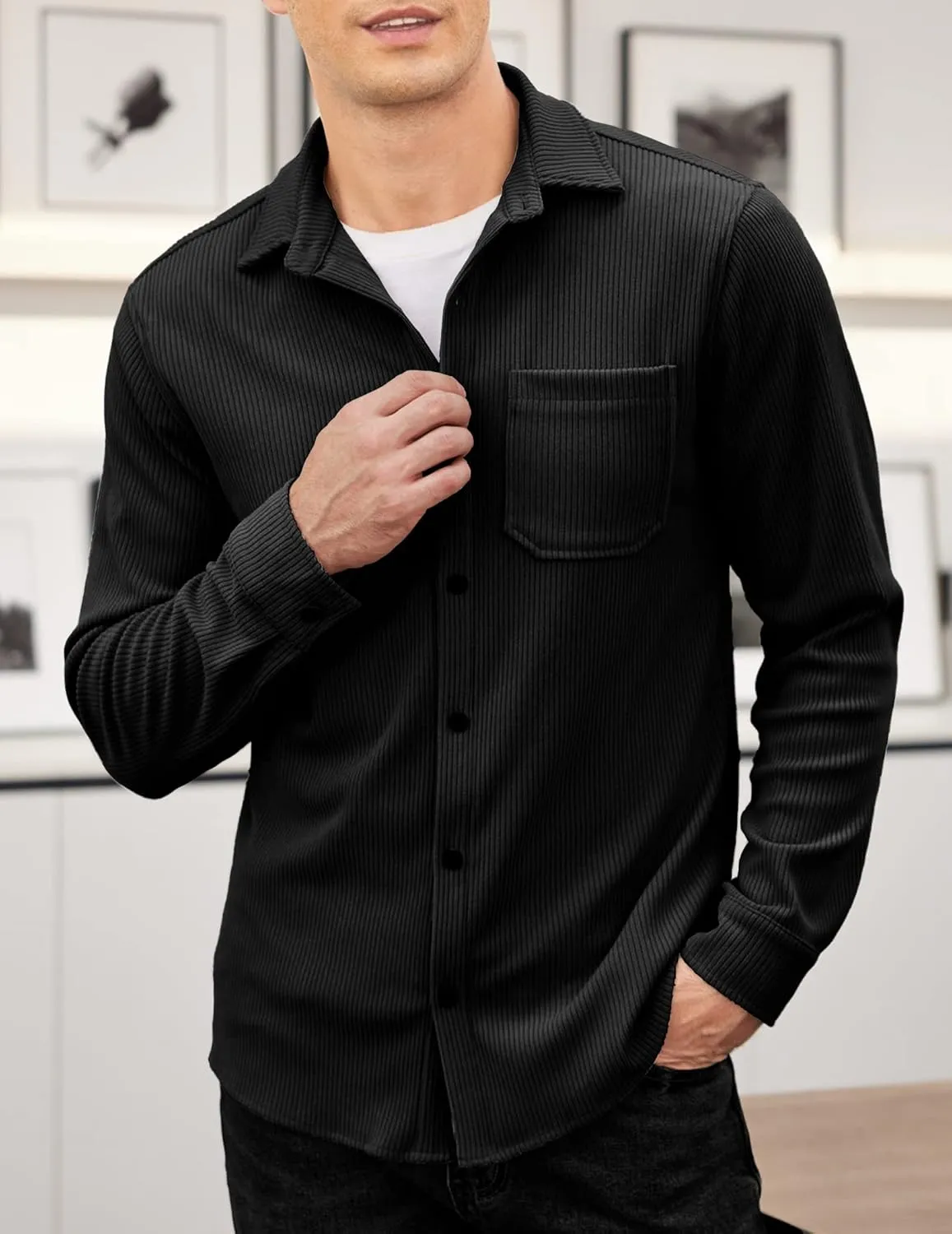 COOFANDY Men's Corduroy Shirt Casual Shacket Long Sleeve Button Down Lightweight Jacket