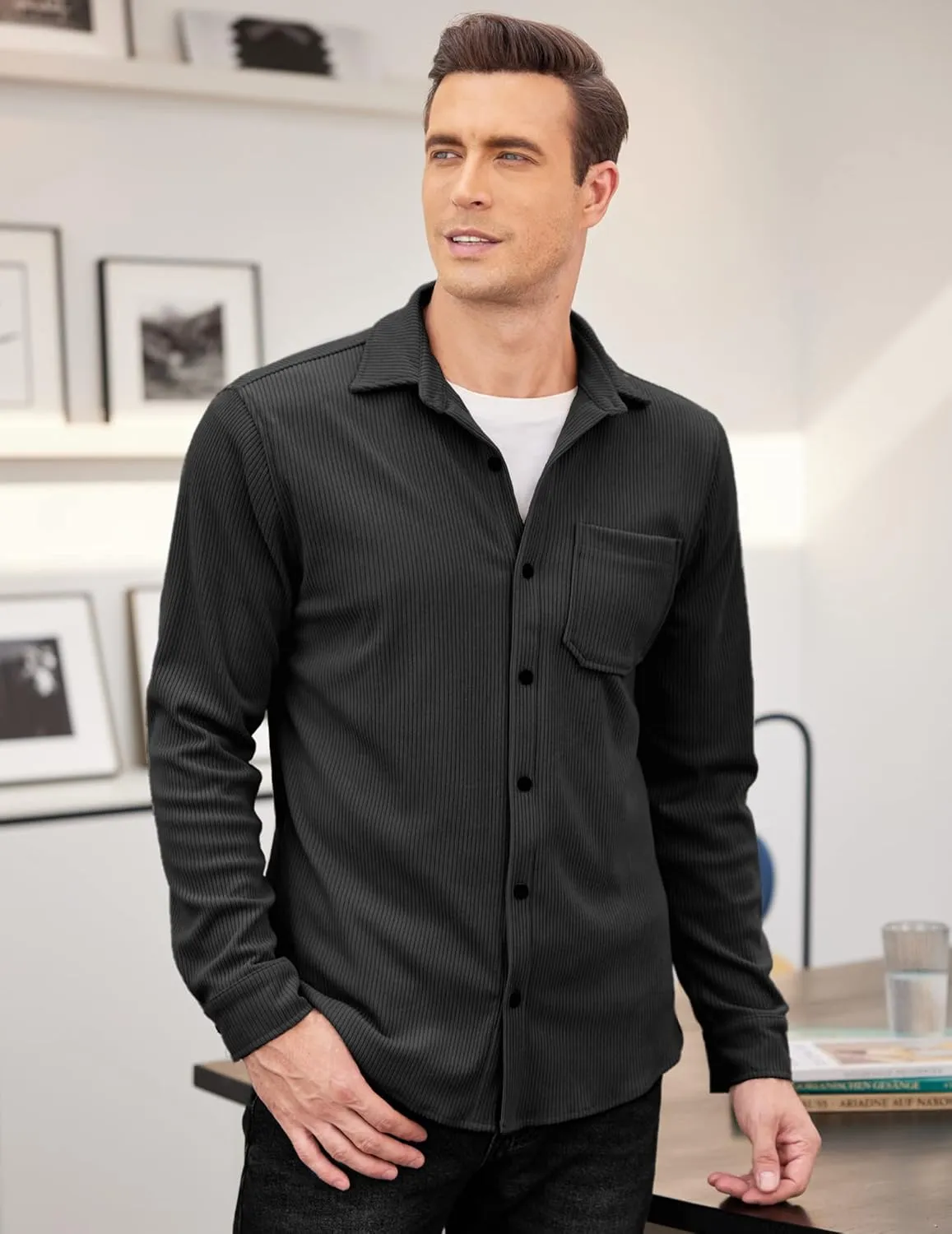 COOFANDY Men's Corduroy Shirt Casual Shacket Long Sleeve Button Down Lightweight Jacket