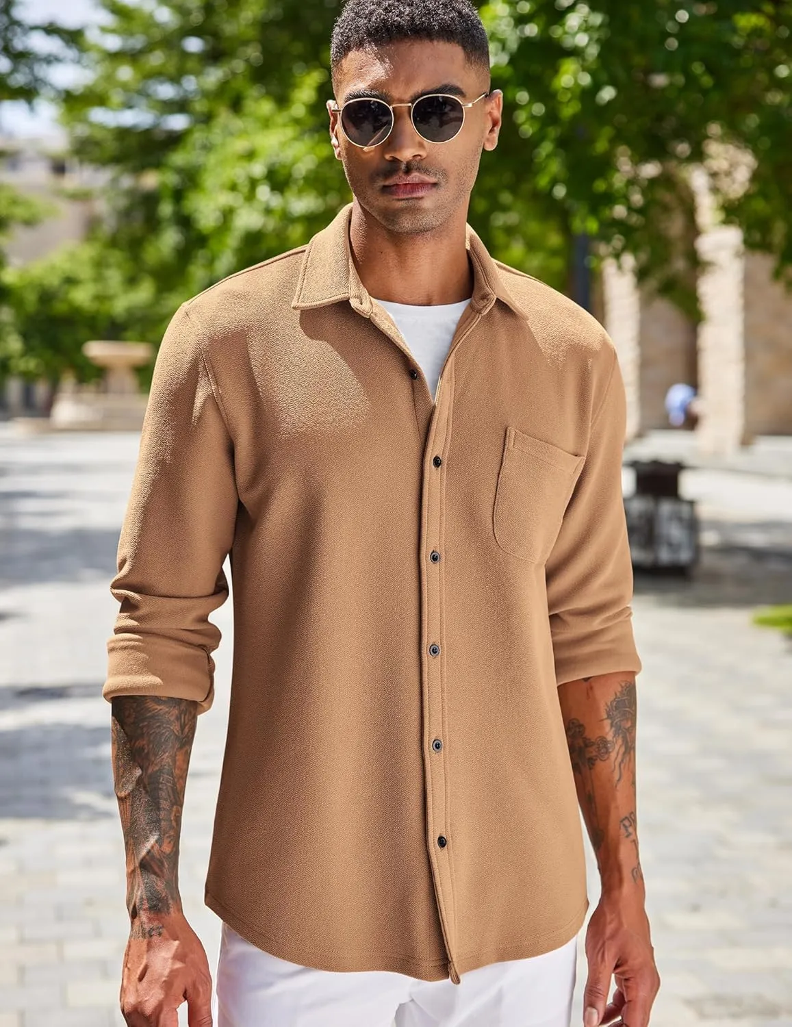 COOFANDY Men's Lightweight Shirt Shacket Long Sleeve Textured Button Down Shirts Casual Jacket
