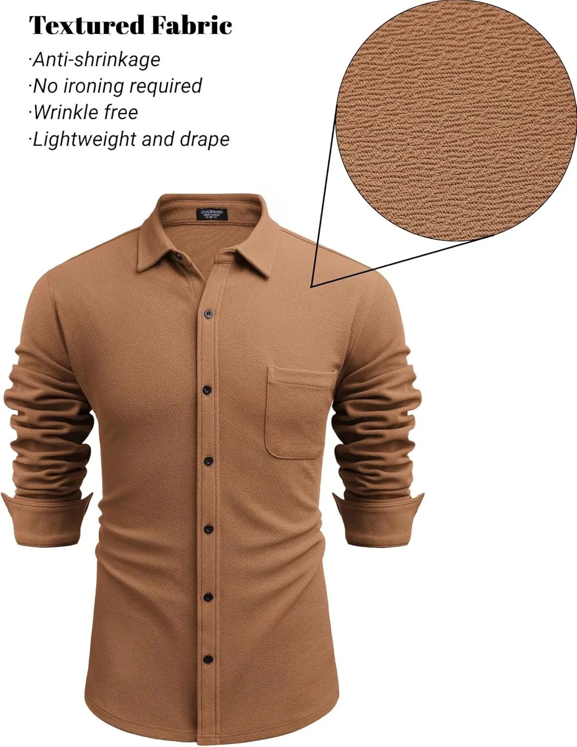 COOFANDY Men's Lightweight Shirt Shacket Long Sleeve Textured Button Down Shirts Casual Jacket