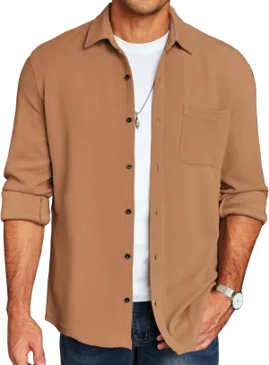 COOFANDY Men's Lightweight Shirt Shacket Long Sleeve Textured Button Down Shirts Casual Jacket