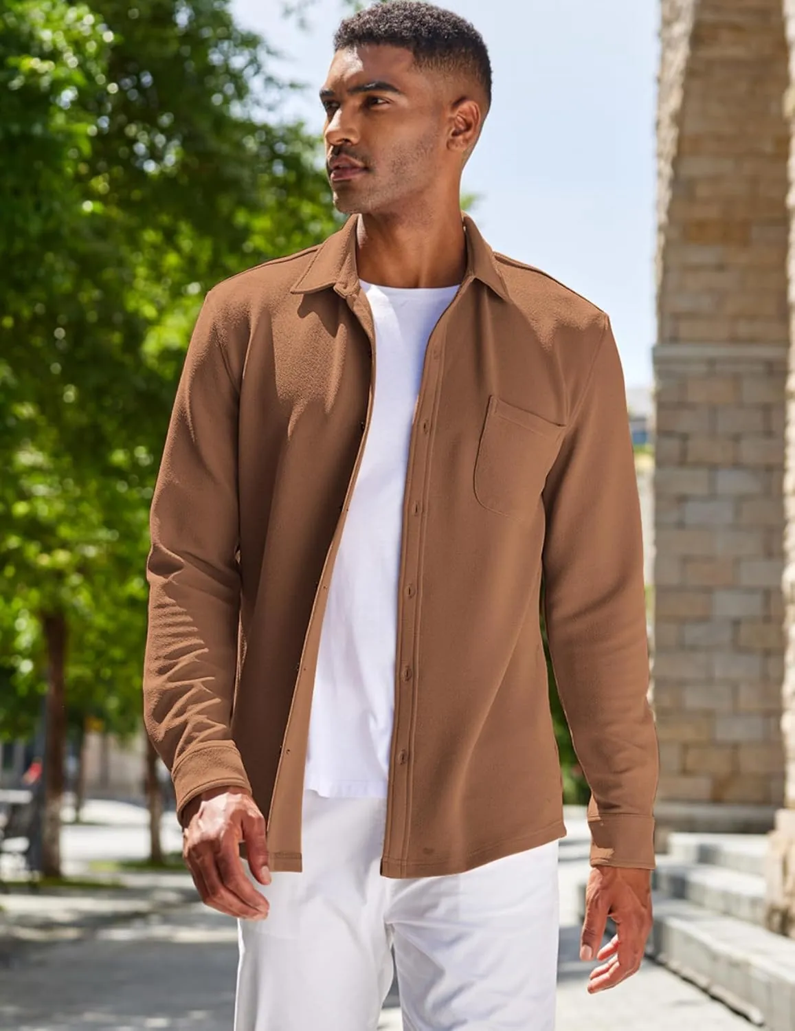 COOFANDY Men's Lightweight Shirt Shacket Long Sleeve Textured Button Down Shirts Casual Jacket