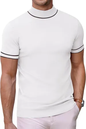 COOFANDY Mens Mock Turtleneck Sweater Short Sleeve Casual Dress Sweater Slim Fit Pullover Basic Knit Tee