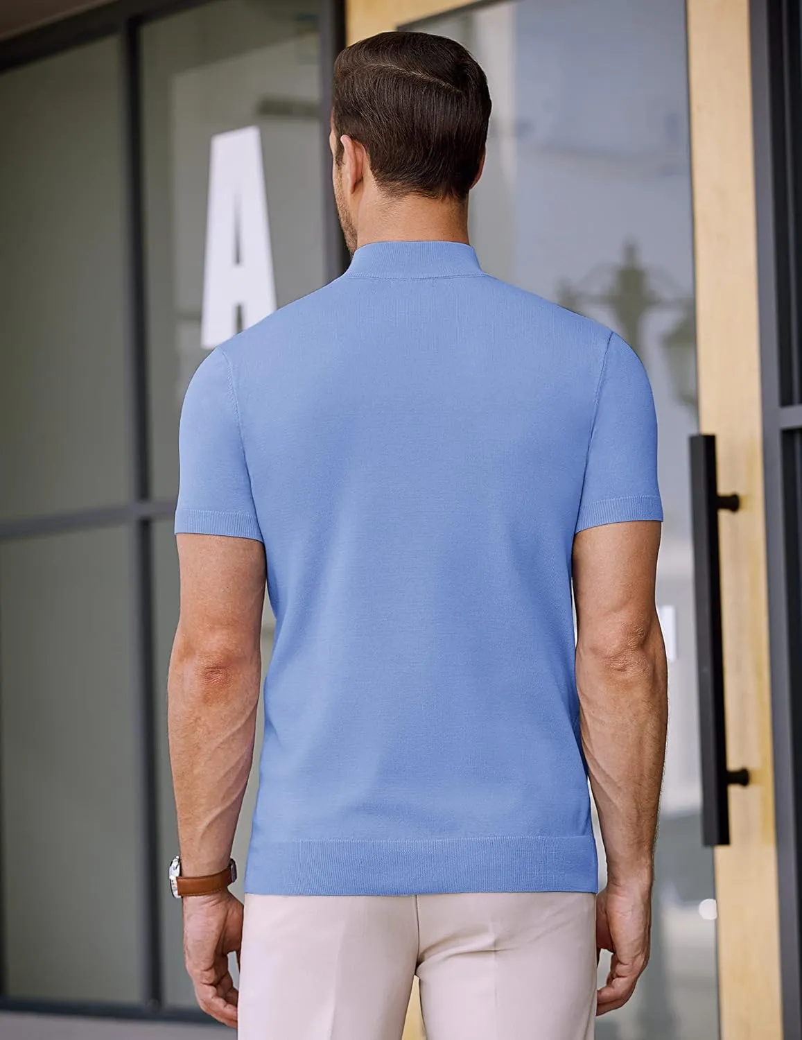 COOFANDY Mens Mock Turtleneck Sweater Short Sleeve Casual Dress Sweater Slim Fit Pullover Basic Knit Tee