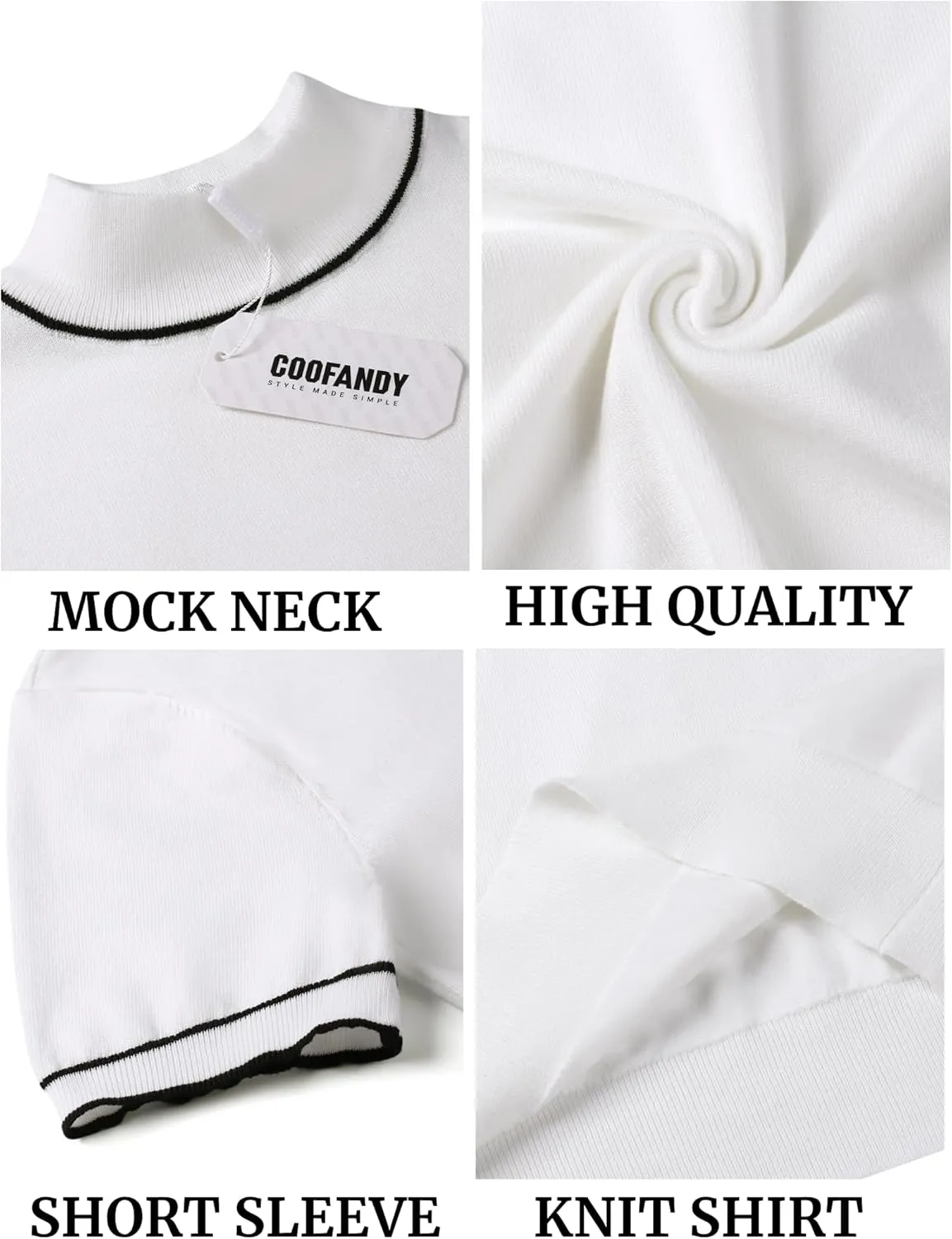 COOFANDY Mens Mock Turtleneck Sweater Short Sleeve Casual Dress Sweater Slim Fit Pullover Basic Knit Tee