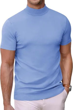 COOFANDY Mens Mock Turtleneck Sweater Short Sleeve Casual Dress Sweater Slim Fit Pullover Basic Knit Tee