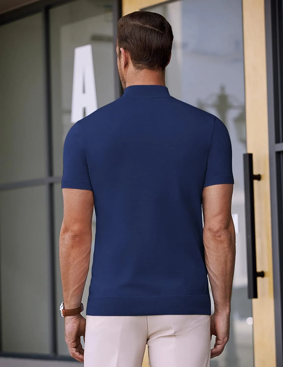COOFANDY Mens Mock Turtleneck Sweater Short Sleeve Casual Dress Sweater Slim Fit Pullover Basic Knit Tee