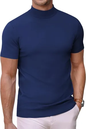COOFANDY Mens Mock Turtleneck Sweater Short Sleeve Casual Dress Sweater Slim Fit Pullover Basic Knit Tee