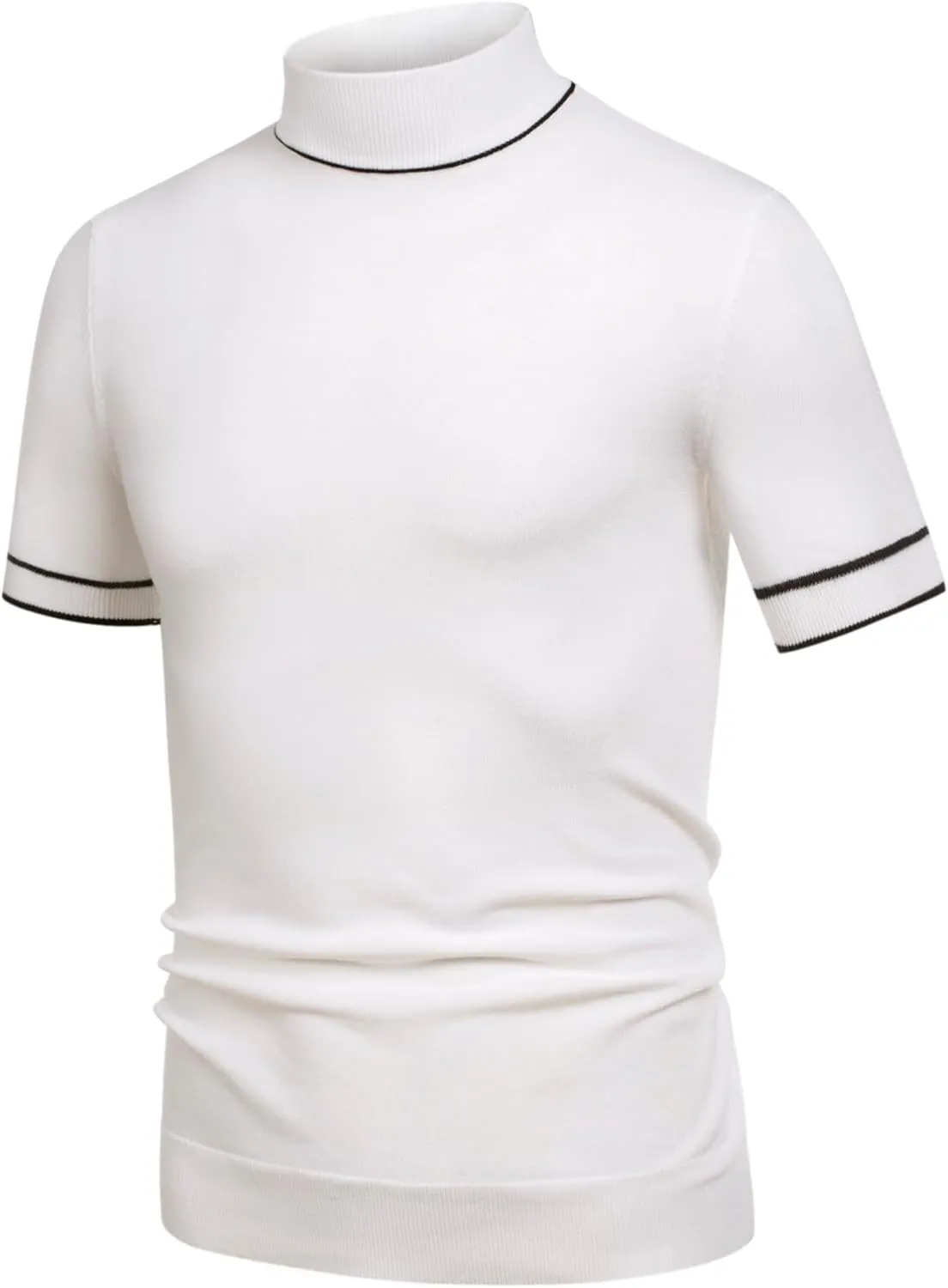 COOFANDY Mens Mock Turtleneck Sweater Short Sleeve Casual Dress Sweater Slim Fit Pullover Basic Knit Tee