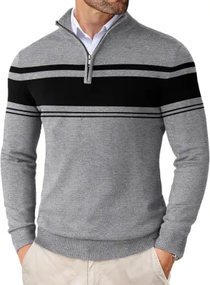 COOFANDY Men's Quarter Zip Up Sweaters Slim Fit Lightweight Mock Neck Pullover Casual Polo Sweaters