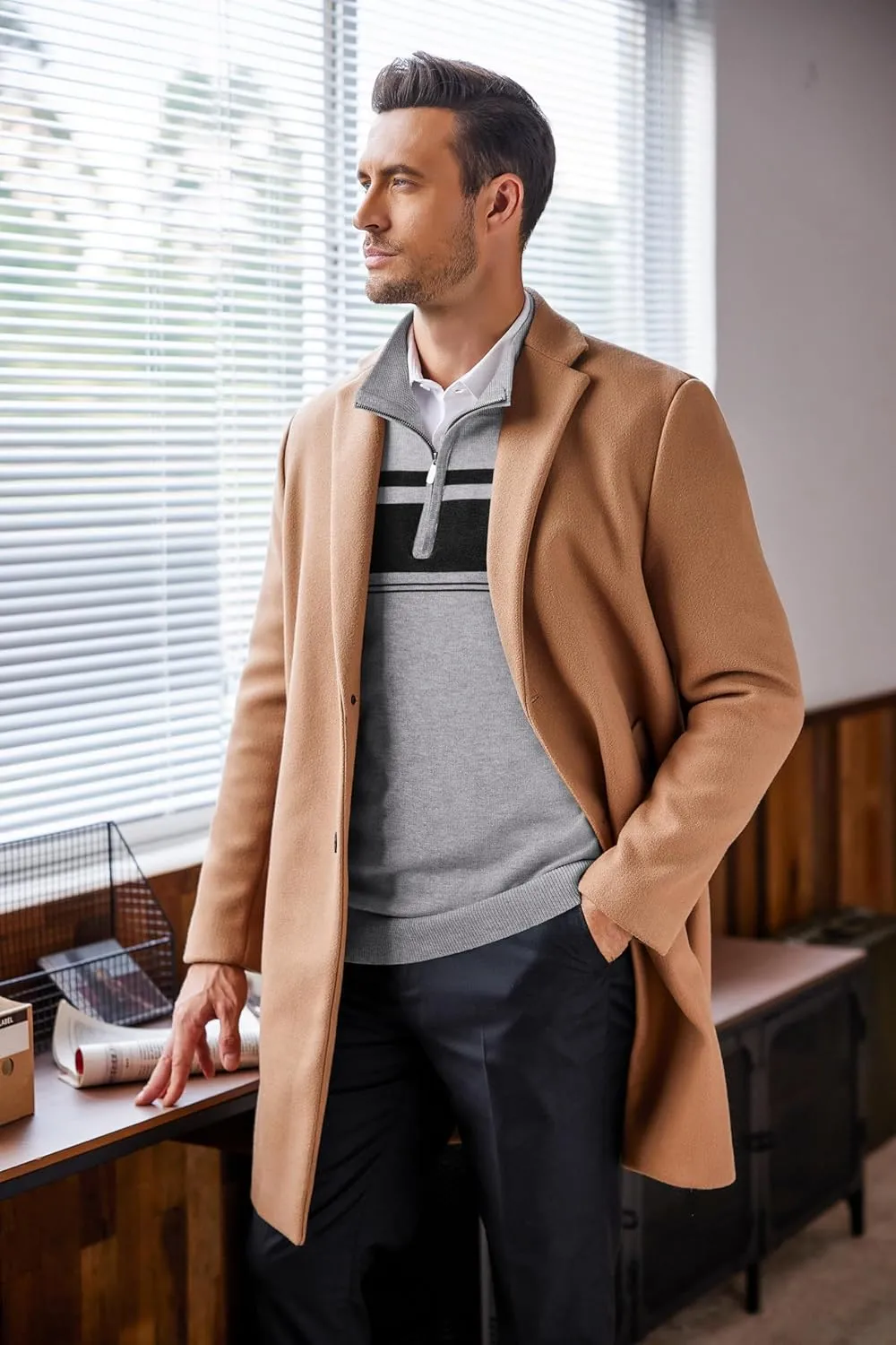 COOFANDY Men's Quarter Zip Up Sweaters Slim Fit Lightweight Mock Neck Pullover Casual Polo Sweaters