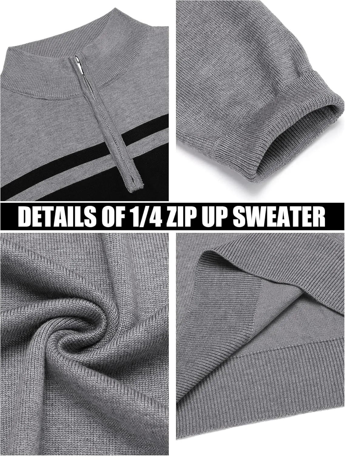 COOFANDY Men's Quarter Zip Up Sweaters Slim Fit Lightweight Mock Neck Pullover Casual Polo Sweaters