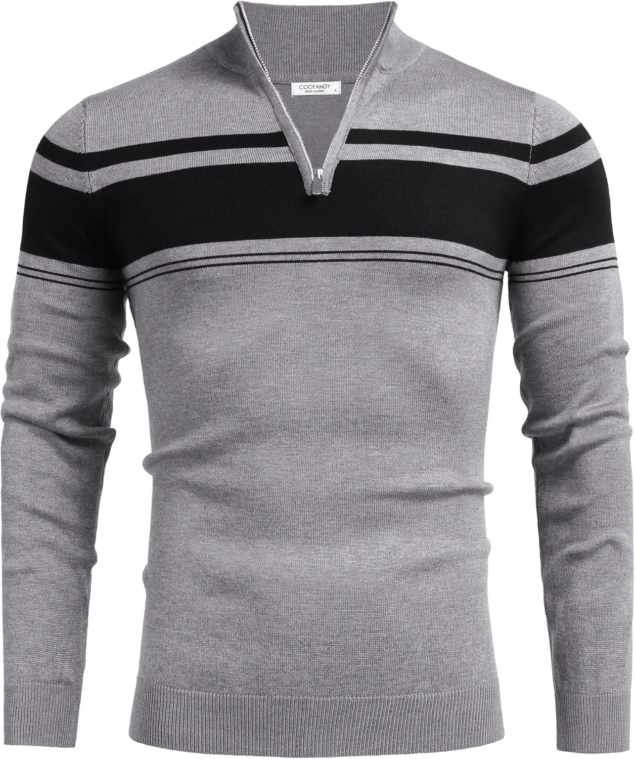 COOFANDY Men's Quarter Zip Up Sweaters Slim Fit Lightweight Mock Neck Pullover Casual Polo Sweaters