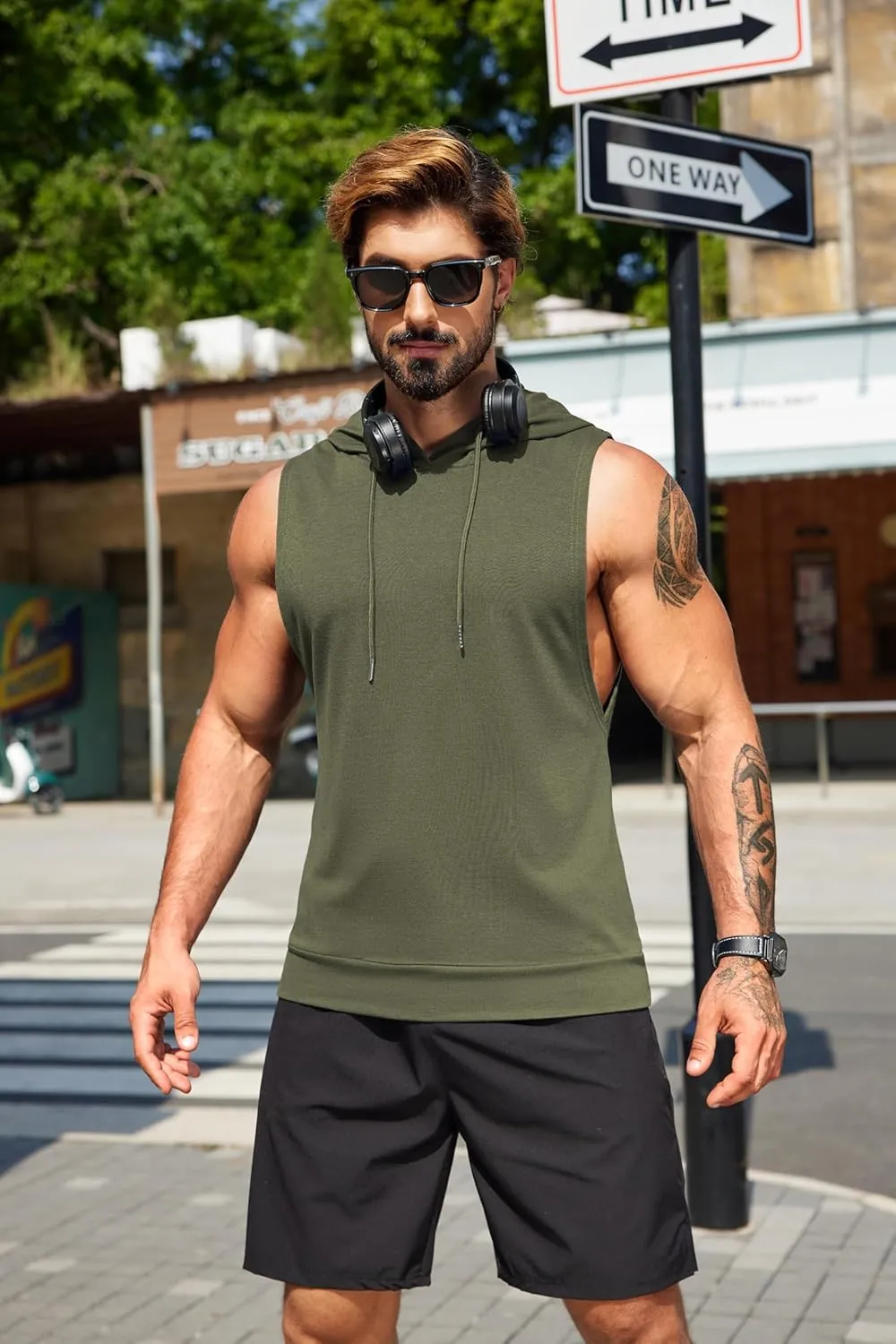 COOFANDY Sleeveless Hoodies for Men Workout Hooded Tank Tops Muscle Cut Off Shirts Bodybuilding Gym Shirt