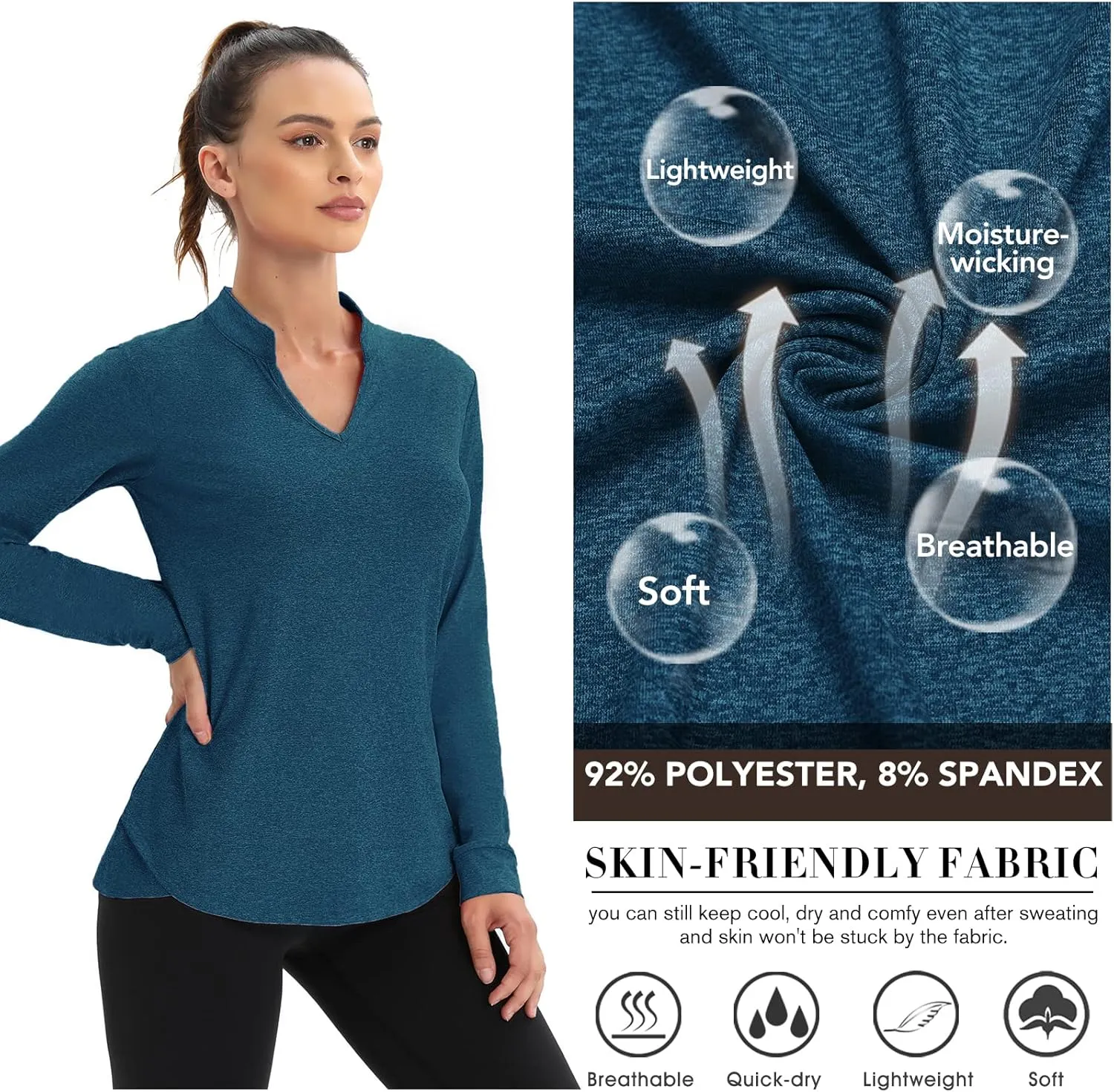 COOrun Workout Shirts for Women Long Sleeve Yoga Tops Casual Hiking Tee Shirt Athletic Breathable Top Quick Dry