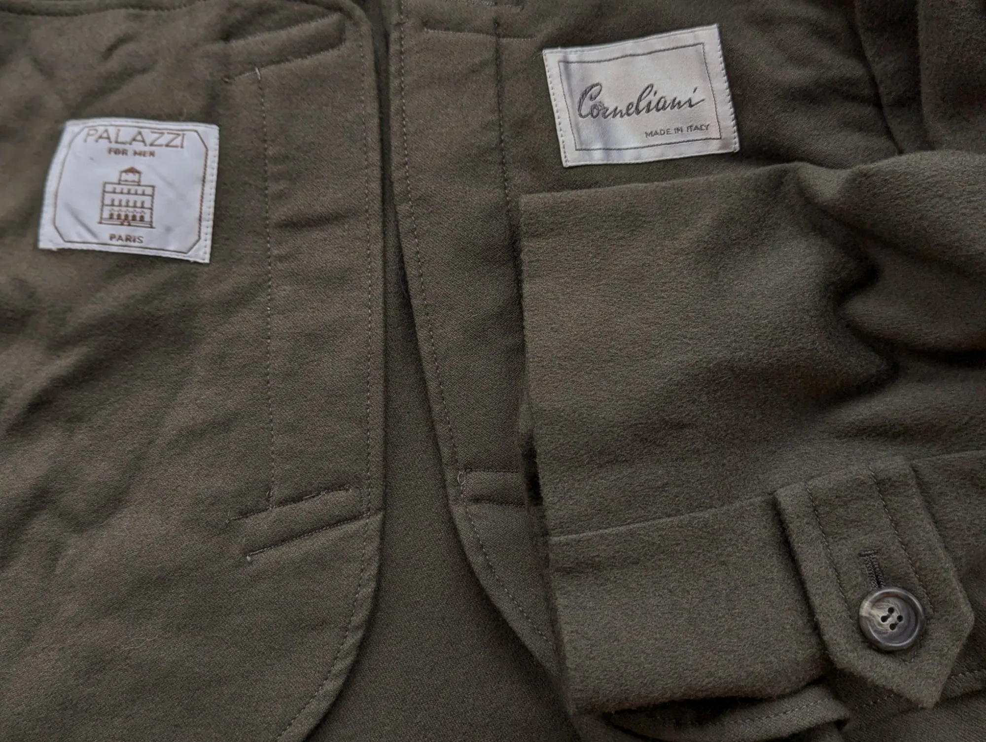 Corneliani Belted Raglan Balmacaan Coat XXL 46/48 Sage Green Wool/Cashmere