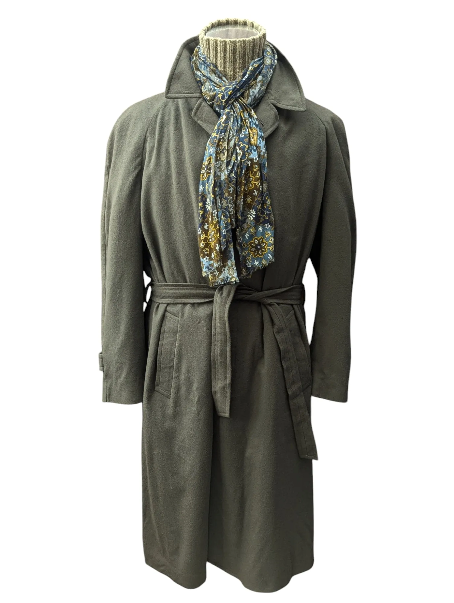 Corneliani Belted Raglan Balmacaan Coat XXL 46/48 Sage Green Wool/Cashmere