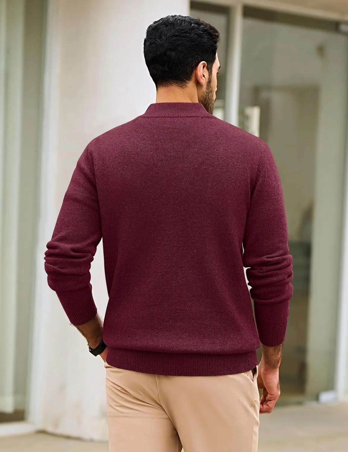 Cotrasen Mens Sweater Quarter Zip Pullover Casual Knit Cotton Long Sleeve Mock Neck Polo Sweaters