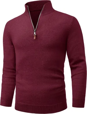 Cotrasen Mens Sweater Quarter Zip Pullover Casual Knit Cotton Long Sleeve Mock Neck Polo Sweaters