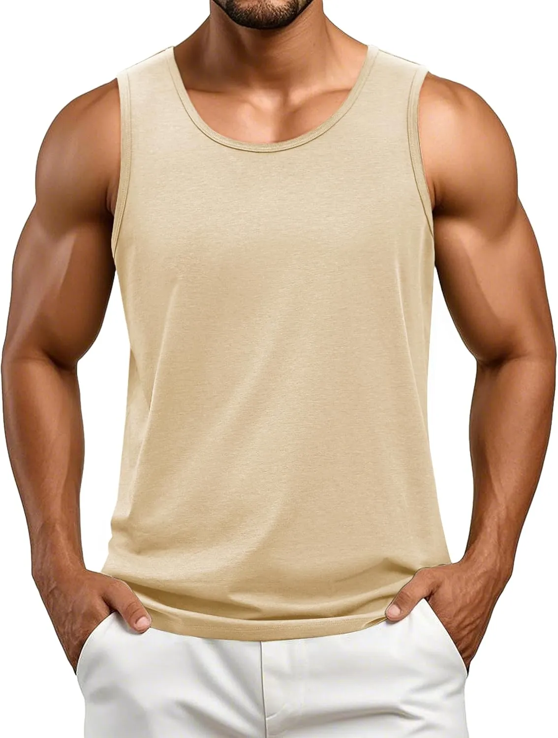 Cotrasen Men's Tank Top UPF 50  Cotton Sleeveless Shirt Moisture Wicking Bodybuilding Gym Workout Shirts Cooling Muscle Tee