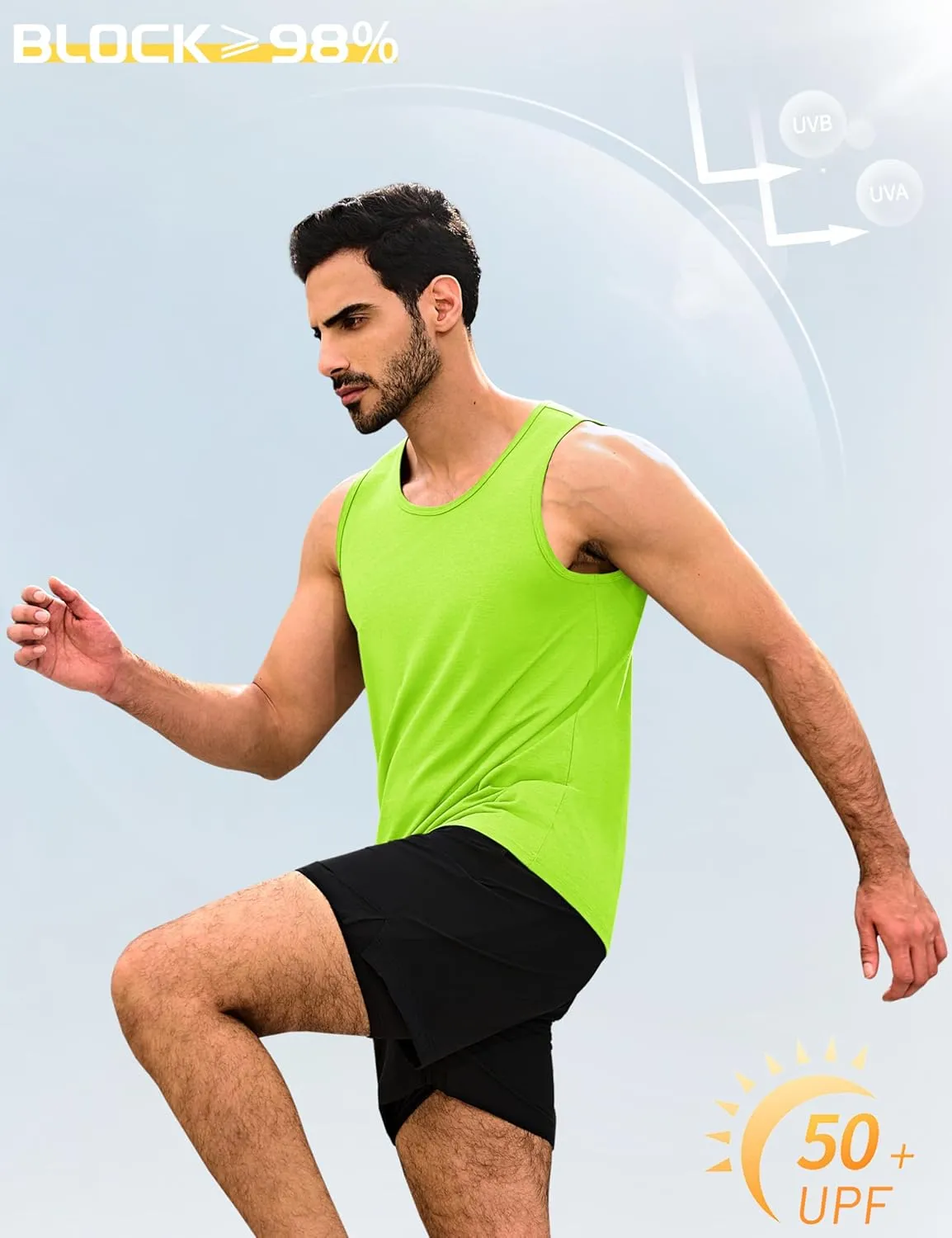 Cotrasen Men's Tank Top UPF 50  Cotton Sleeveless Shirt Moisture Wicking Bodybuilding Gym Workout Shirts Cooling Muscle Tee