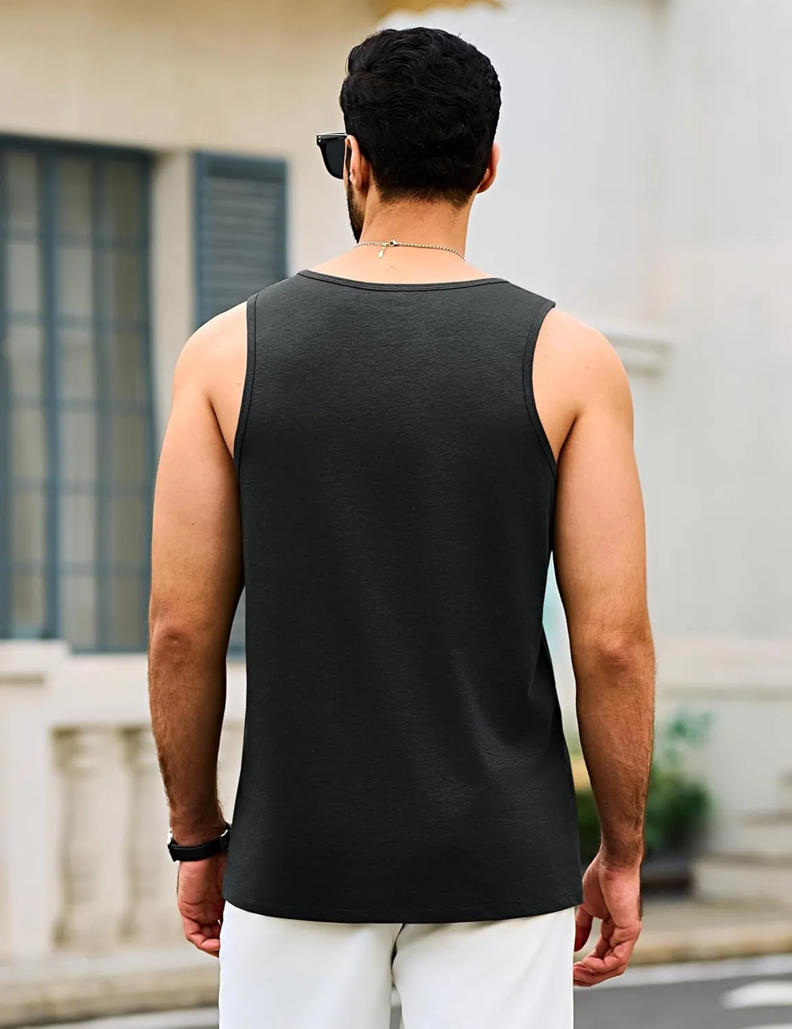 Cotrasen Men's Tank Top UPF 50  Cotton Sleeveless Shirt Moisture Wicking Bodybuilding Gym Workout Shirts Cooling Muscle Tee