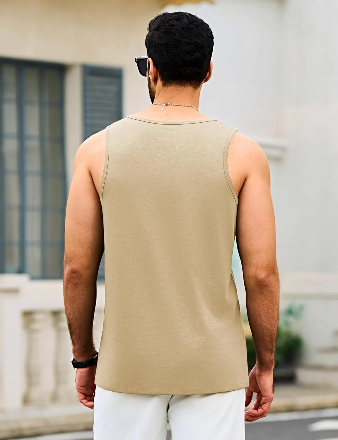 Cotrasen Men's Tank Top UPF 50  Cotton Sleeveless Shirt Moisture Wicking Bodybuilding Gym Workout Shirts Cooling Muscle Tee