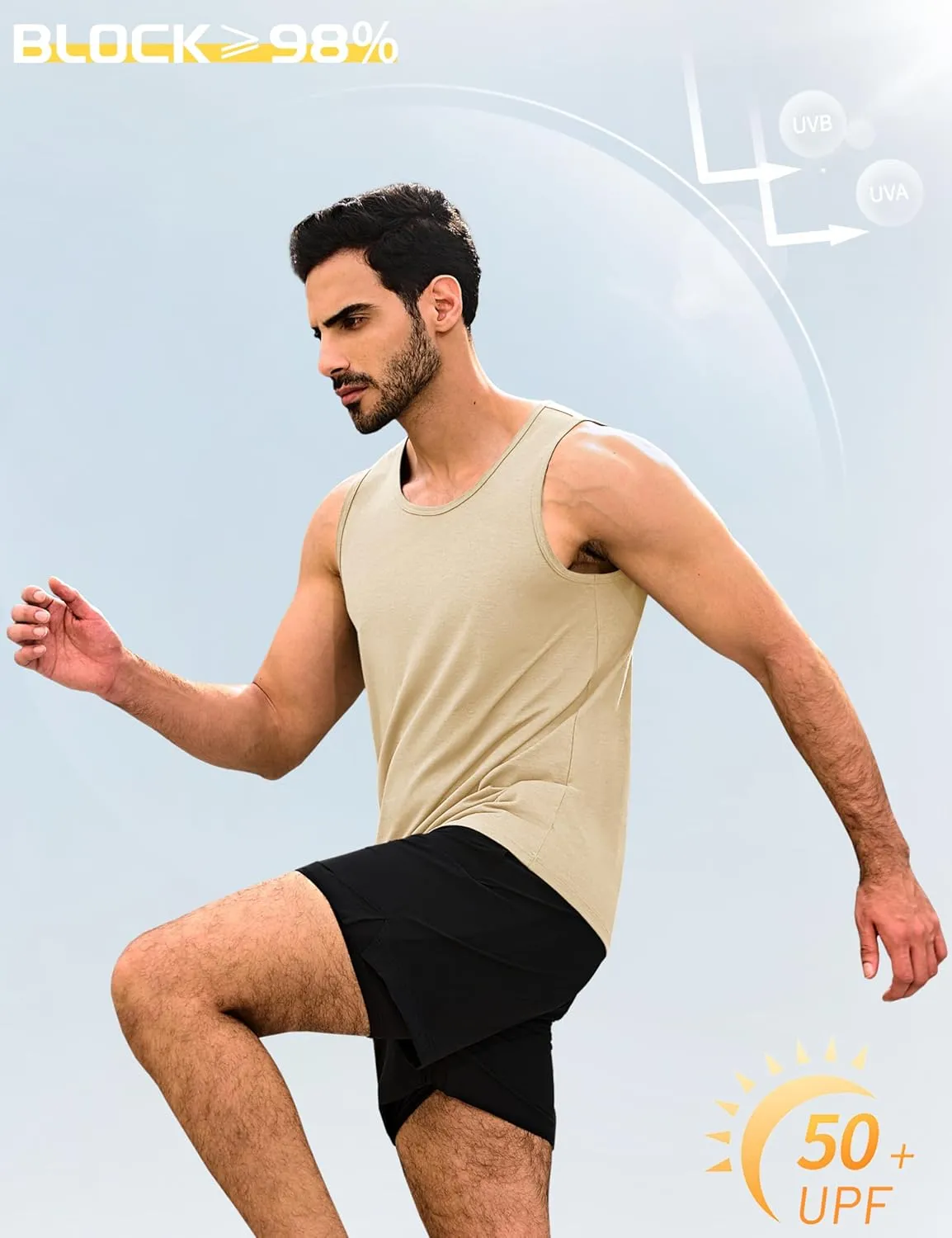 Cotrasen Men's Tank Top UPF 50  Cotton Sleeveless Shirt Moisture Wicking Bodybuilding Gym Workout Shirts Cooling Muscle Tee