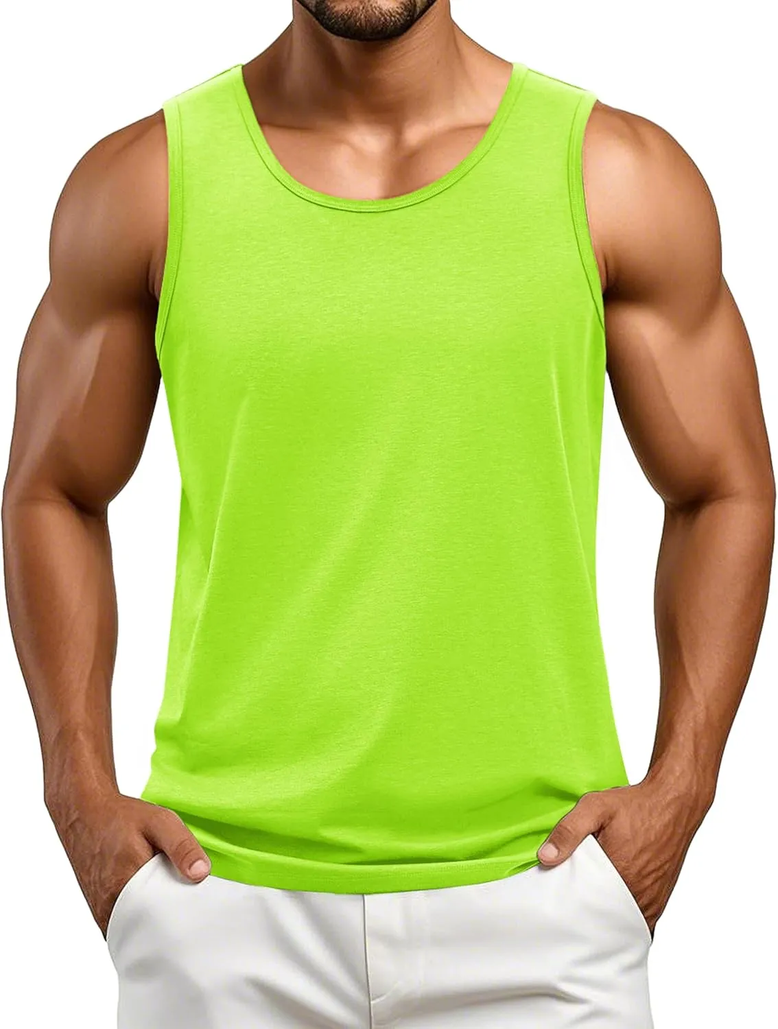 Cotrasen Men's Tank Top UPF 50  Cotton Sleeveless Shirt Moisture Wicking Bodybuilding Gym Workout Shirts Cooling Muscle Tee