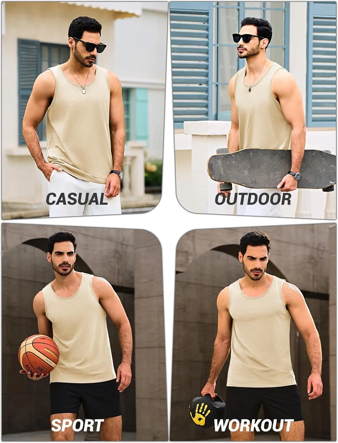 Cotrasen Men's Tank Top UPF 50  Cotton Sleeveless Shirt Moisture Wicking Bodybuilding Gym Workout Shirts Cooling Muscle Tee