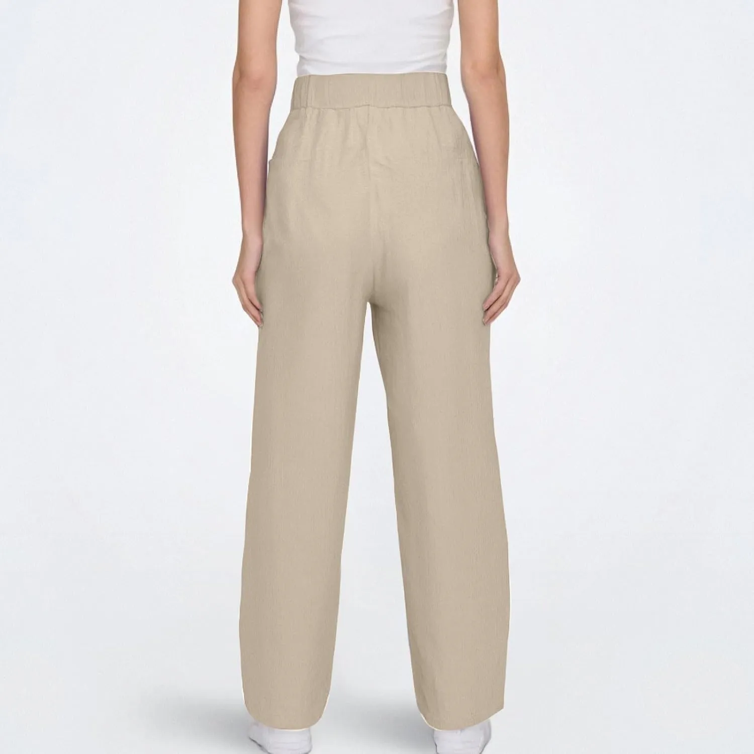 Cotton Linen Wide Leg Pants Woman Plus Size Baggy Lightweight Summer Pants High Waisted Lounge Trousers with Pockets